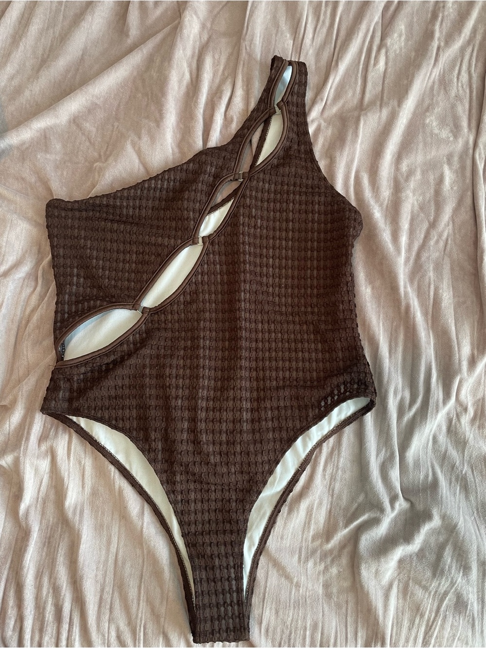 One-Shoulder Brown Cutout One-Piece Swimsuit